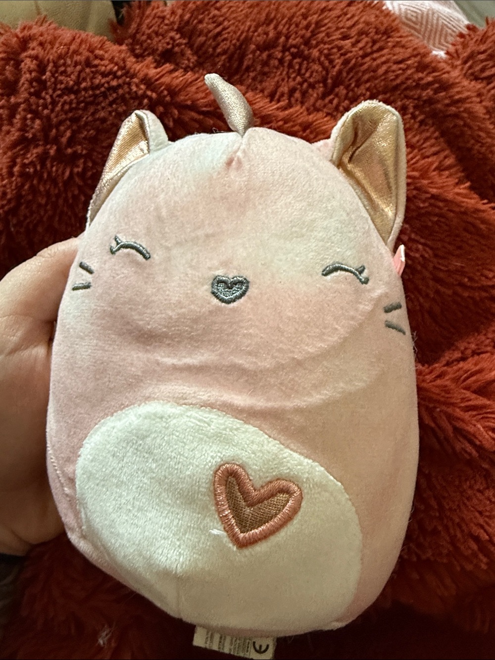 SQUISHMALLOW Pink Cat Plush with Heart Accent